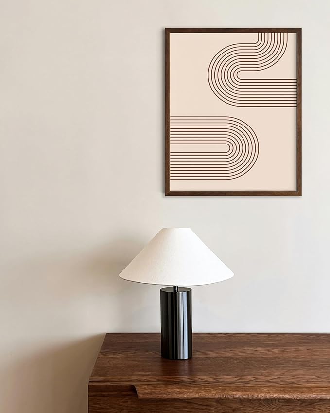 Abstract Double Wavy Arch Wall Art Minimalist S-Shape Lines Earth Tones Terracotta Brown 8x10 Inch Oak Wood Walnut Framed Boho Geometric Print for Modern Living Room Decor