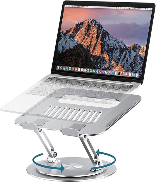 Lifelong 360° Rotating Adjustable Laptop Stand, Foldable Riser, Silver | Ergonomic Computer Stand for Desk, Portable Laptop Holder Fits All MacBook, Laptops 10-16 Inches
