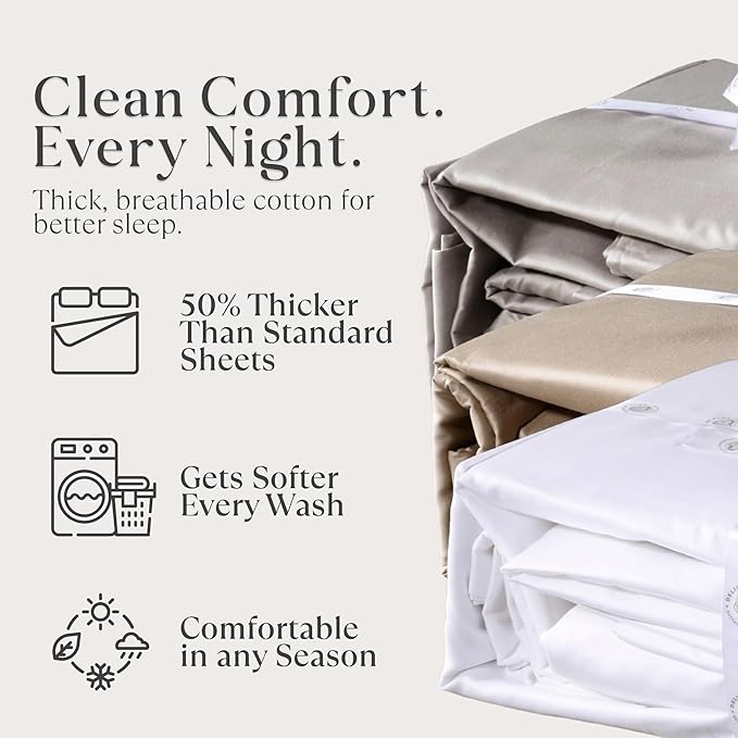 Delilah Home 100% Organic Cotton Queen Flat Sheet Set, GOTS & Vegan.org Verified, Long Stem 300 TC Sateen Bedding, Non-Synthetic, Deep Pocket Fitted Linen, Lightweight, All-Season, 4 Piece Set - Grey