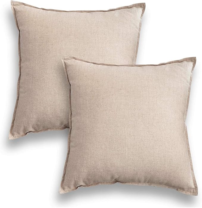 Jeanerlor Set of 2 20"x20" Yellow Pillowcase with Zipper Cousion Cover Decor Cotton Linen to Embellish Students' Dormitory/Study Room/House/Office,(50 x 50cm), Light Linen