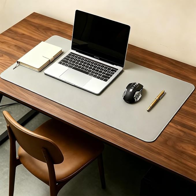 Non-Slip Leather Desk Pad, Waterproof Laptop Computer Table Keyboard Mat, Table Protector Blotter Surface, Large Mouse Mat for Office/Work/Home/Decor(Gray, 27.5" x 35")