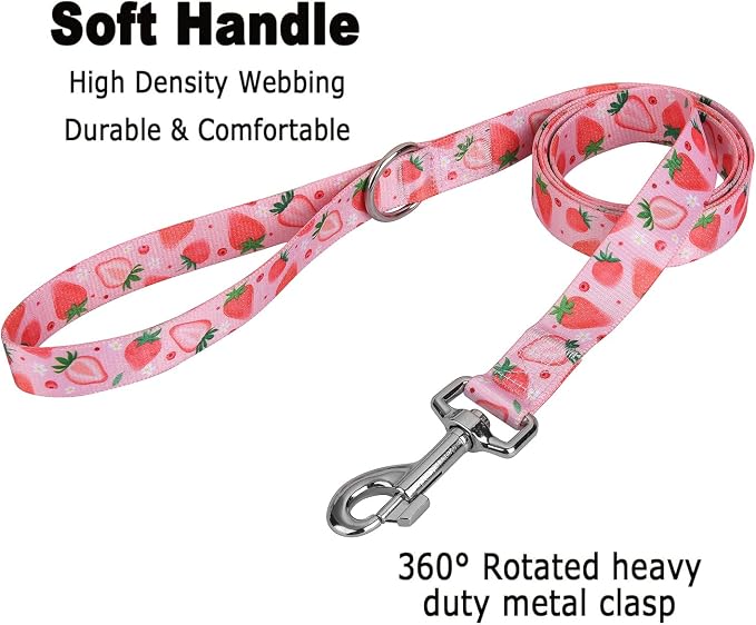MarukoPet Dog Collar and Leash Set, Adjustable for Small Medium Large Dogs Puppy, Cute Design with Bohemia Floral Tribal Geometric Patterns Boys Girls Dog Collar(Strawberry Set,M)