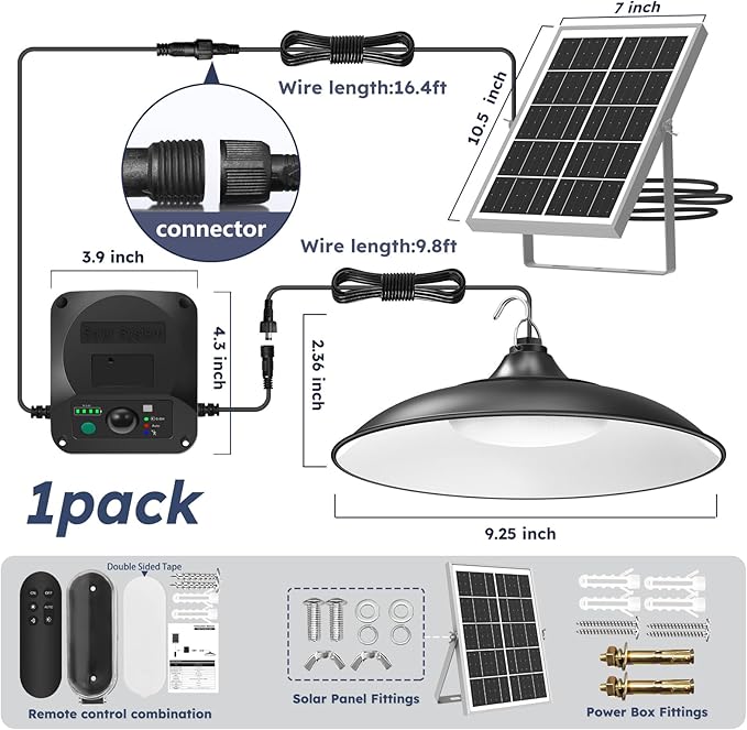 Solar Shed Lights Indoor Outdoor, 3200LM Motion Sensor Pendant Light Daytime Available with Remote & Button Control, IP65 Waterproof 4 Lighting Modes for Barn Garage Gazebo Chicken Coop Shop - 1 Pack