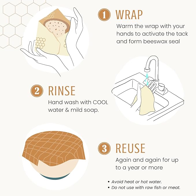 Nectar & Nest Beeswax Wraps for Food - Bread Wraps - Reusable Bread Storage Bags - Organic & Eco-Friendly Alternative to Aluminum Foil, Sourdough Bags & Plastic Wrap, Honeycomb Twill