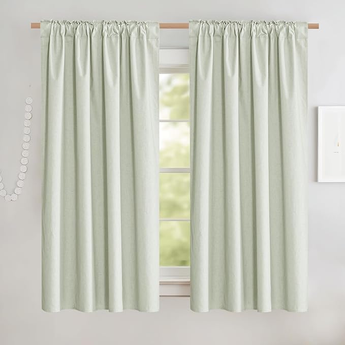 NICETOWN Light Green Linen Kitchen Draperies Completely Shaded, Privacy Protection & Noise Reducing Rod Pocket & Back Tab Drapes, White Lined Insulated Window Treatment Curtains(2 Pieces, W52 x L63)