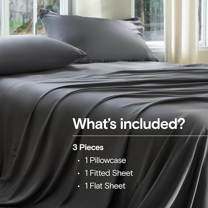 DOZ Sheet Set, 100% Viscose derived from Bamboo, Organically Grown, Buttery Soft, Cooling Sheets, High GSM, Deep Pockets - 3 Piece - 1 Pillowcase 1 Fitted 1 Top Sheet (Storm, Twin XL)