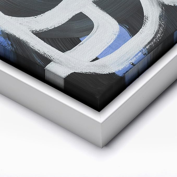 Monem Art Bold Blue Brushstroke Abstract Print - Modern Textured Line Art Poster - Wall Decor for Living Room, Bedroom or Office - 8x10 White Framed CANVAS Wall Art by Mareike Bohmer