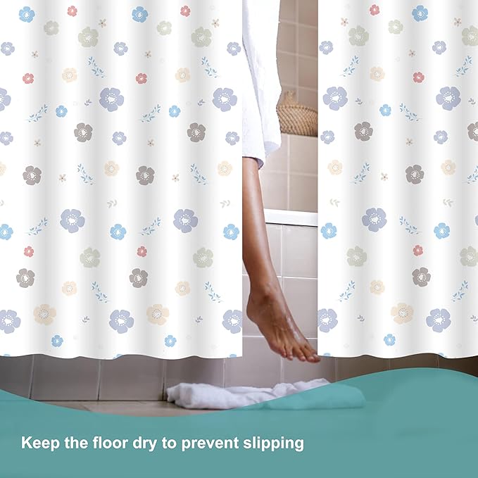 Plastic Shower Curtain Liner, Premium EVA 5G Cartoon Flower Shower Curtain, Shower Curtains for Bathroom with 3 Magnetic Weights and Rustproof Grommets (Cartoon Flower, 72x72 in)