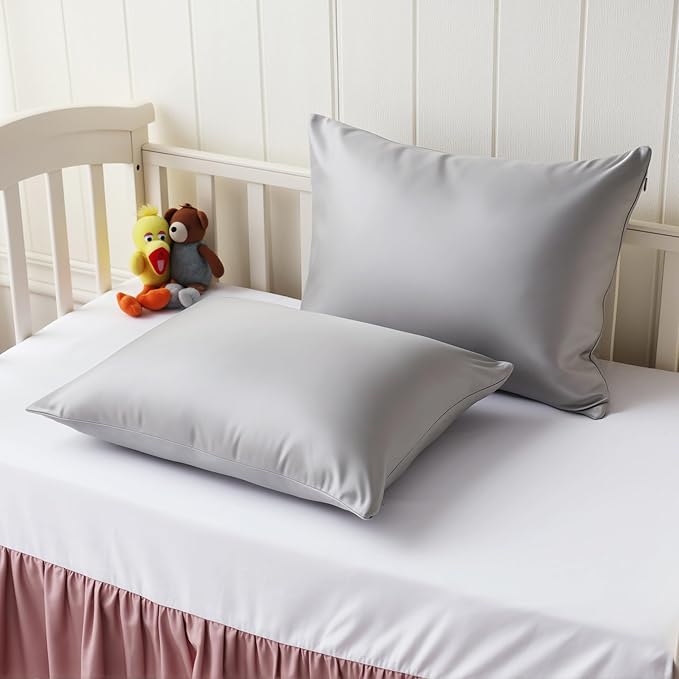 2 Pack Cooling Toddler Pillow Cases,Viscose Derived from Bamboo Small Pillow Protectors Set of 2, 400 Thread Count Soft Silky Breathable Summer Pillow Cover with Zipper Hidden (2PCS, 13‘’x18‘’,Grey)
