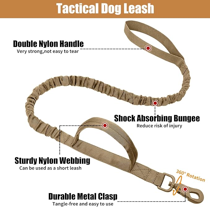 Tactical Dog Collar Leash Set, Adjustable Military Training Nylon Collar Dog Training with Control Handleand Metal Buckle, Dog Collar for Medium Large Dogs (Brown,L)