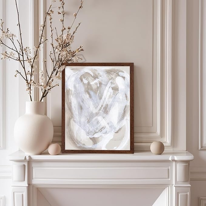 Monem Art Neutral Beige Abstract Brushstroke Painting Print - Scandinavian Minimalist Modern Art Poster - Wall Decor for Living Room or Bedroom - 12x16 Brown Framed Wall Art by Mareike Bohmer
