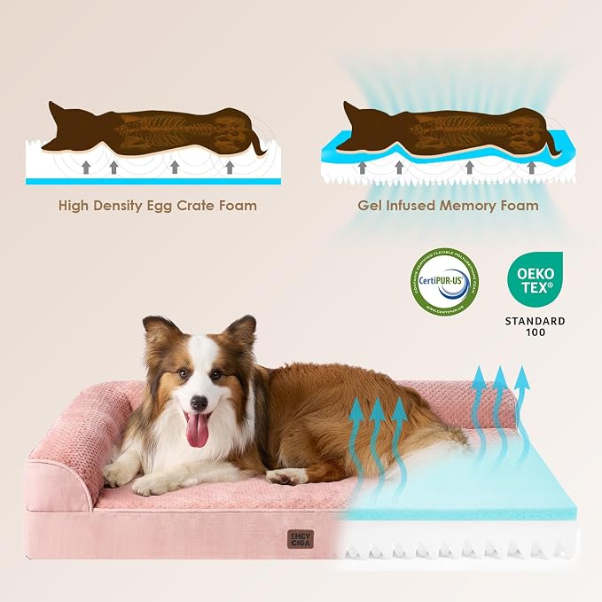 EHEYCIGA XL Dog Bed Memory Foam for Crate, Extra Large Dog Bed Orthopedic with Washable Removable Cover, Waterproof Pet Sofa Couch XLarge Size Dogs, 41x27x6.5, Pink