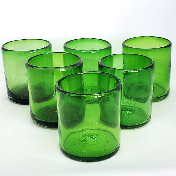 Solid Emerald Green 9 oz Short Tumblers (set of 6), Recycled Glass, Lead-free, Toxin-Free (9oz Tumbler)