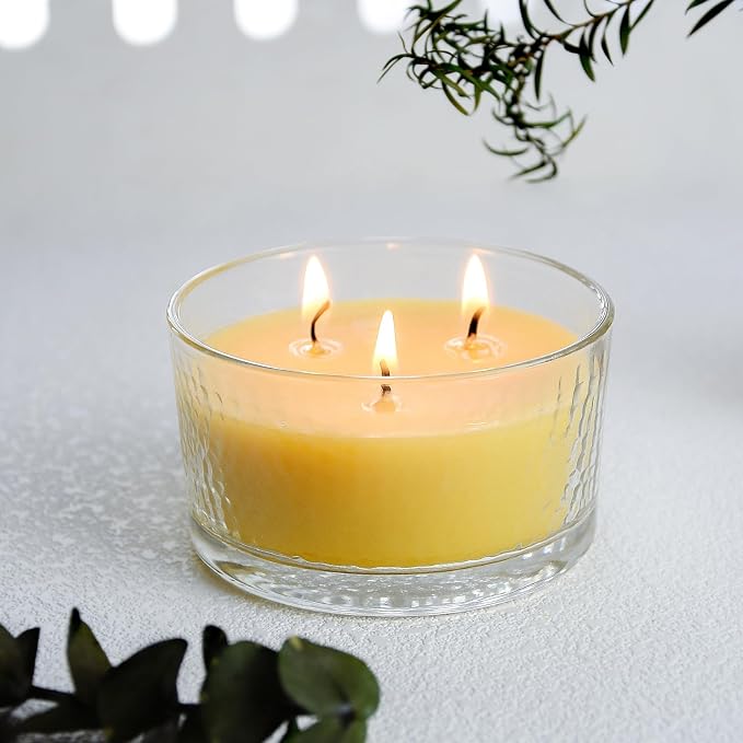 3-Wick Beeswax Candles in Glass Jar, Pure Natural Handmade Beeswax Candles, 4oz - 22-Hour Lasting Candles for Home (Pack of 2)