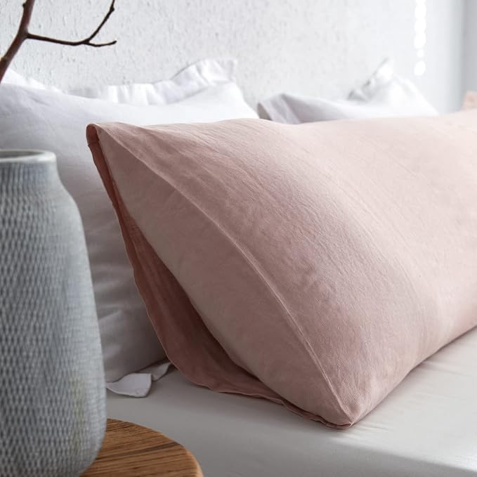 Simple&Opulence Body Pillow Cover 20" x 54",100% Pure Linen, Ultra Soft and Breathable, Body Pillowcase with Envelope Closure for Adults (Dusty Pink)