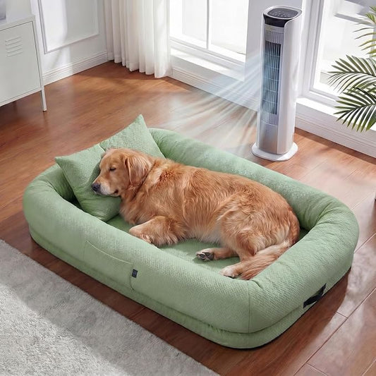 WROS Cooling Human Dog Bed for Summer, Breathable Washable Floor Lounger for People & Pets, 57'' x 35'' x 10'', Pale Green, Pet Bed for Hot Weather Relaxing