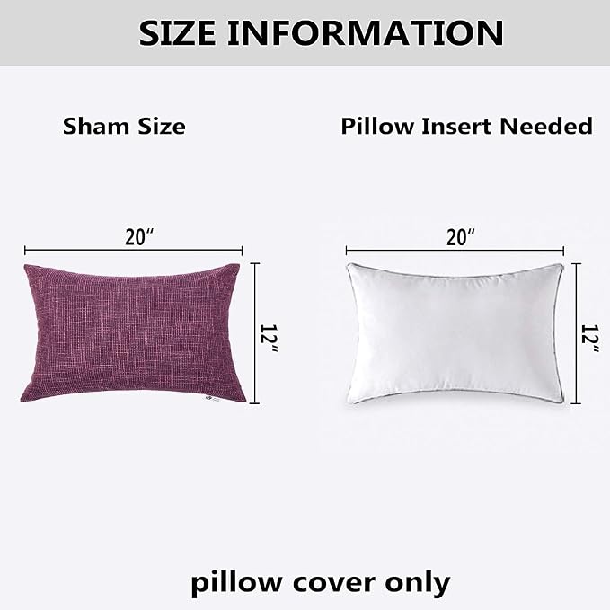 Kevin Textile Star Faux Linen Square Solid Pillow Case for Chair/Couch/Sofa, 12"x20", 2 Pc, Red Purple