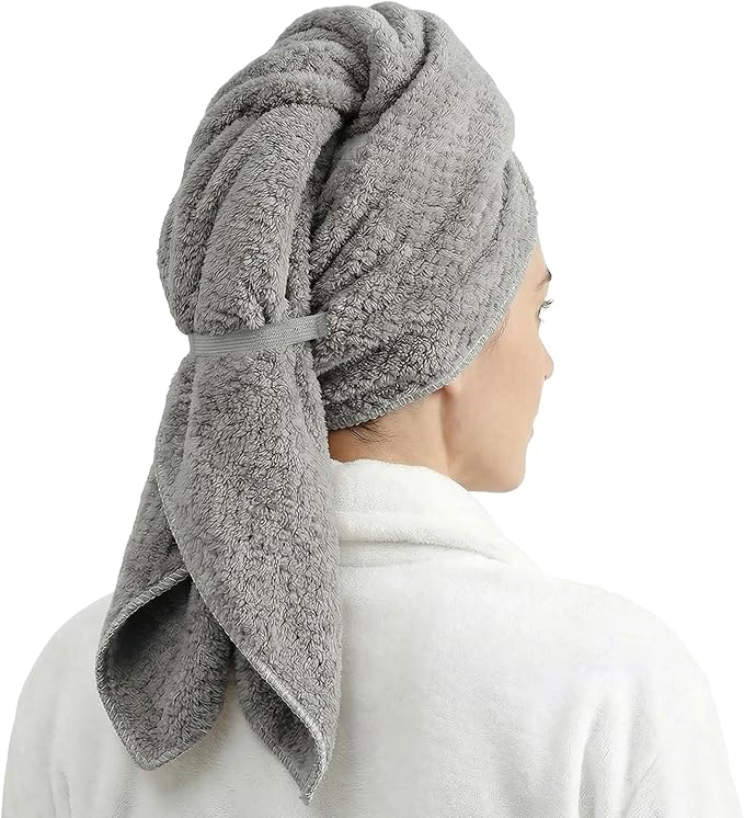 Microfiber Hair Towel Wrap for Women Extra Large Hair Turban Anti-Frizz Hair Drying Towel with Elastic Band for Curly Long Thick for Hair Bath Gym Travel Spa