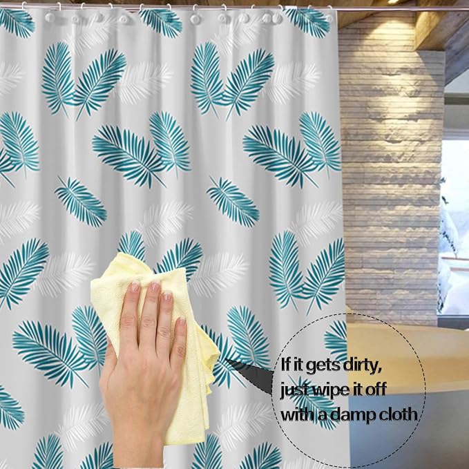 Plastic Shower Liner - Premium PEVA 4G Shower Curtain Liner with Rustproof Grommets and 3 Weighted Magnets, Waterproof Shower Curtains for Bathroom (Green Feather)