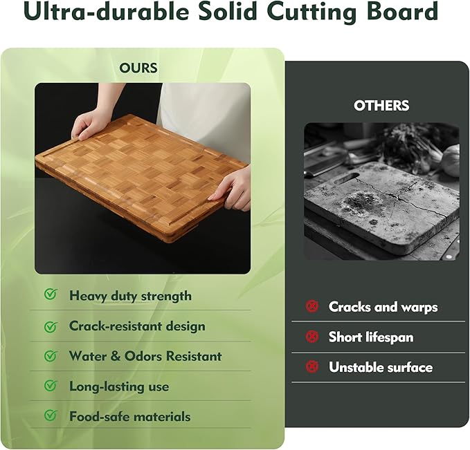 XXXLarge Bamboo Cutting Boards Charcuterie Board Best Non Toxic Large Butcher Block Heavy Duty Book Checkered Wood Cutting Boards for Kitchen Solid End Grain Wood Chopping Board