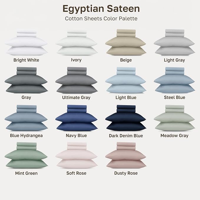 California Design Den 100% Egyptian Cotton Sheets Queen Size Set - Certified Authentic Luxury Queen Sheet Set, Soft Sateen, Breathable Bedding for Hot Sleepers - Light Grey