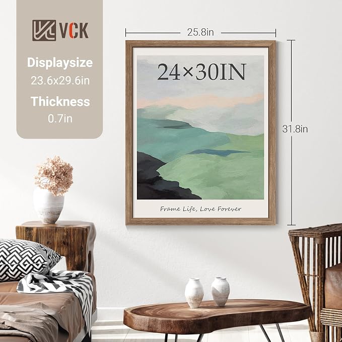 VCK 24x30 Poster Frame Set of 4 - Walnut, Gallery-Quality Wood Picture Frames, 1.1-Inch Wide Border, Polished Plexiglass, Vertical or Horizontal Wall Display for Photo/Art/Prints, Walnut