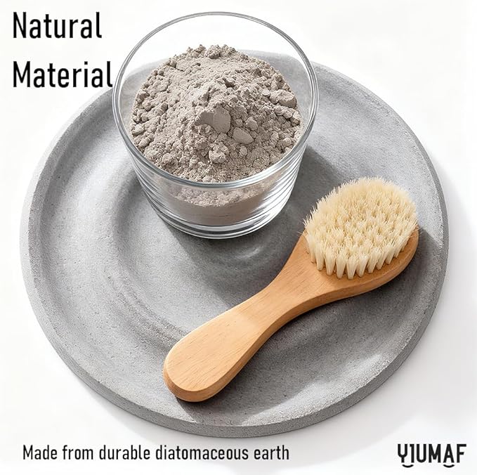 Round Diatomite Stone Soap Dish & Tray - Water Absorbing Soap Holder for Bathroom Kitchen Sink, Quick Dry Sponge Holder, Bar Soap Organizer, Non-Slip Drying Tray & Coaster (Gray)