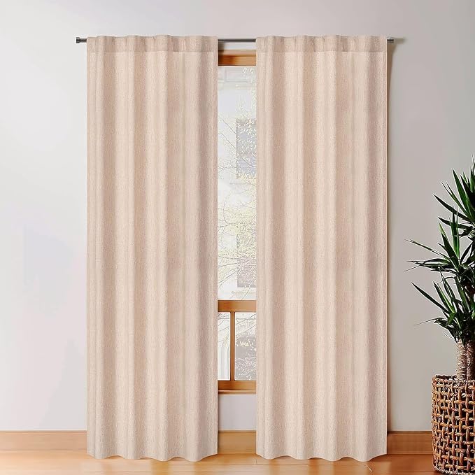 Bedding Craft Natural Flax Linen Drapes Set of 2, 50x108 Inch | Linen & Cotton Mix, Living Room & Bedroom, Privacy & Light Control, Elegant Rustic to Modern Style