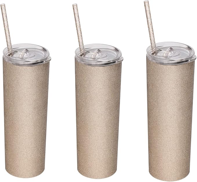 Dakoufish 12 Piece 11 Inch Reusable Straws Gold Glitter Plastic Drinking Straw Plus one Cleaning Brush (11 Inch,Clear Gold Glitter)