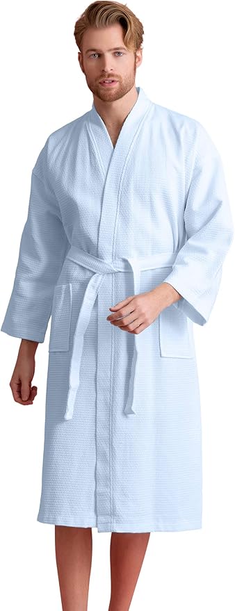 Men's Luxury Waffle Weaved Cotton Bathrobe - Lightweight & Soft - Quick Dry & Absorbent - Spa Robe for Men