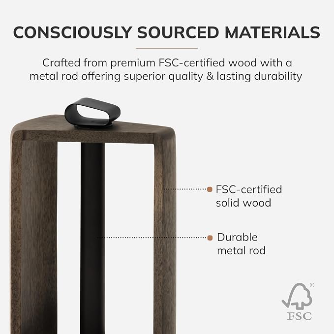 Anji Mountain Wooden Paper Towel Holder with Iron Holder, Holder Stand for Kitchen Roll Organizer & Kitchen Dining Table Home Décor, Countertop Fits Jumbo & Mega Rolls - Chocolate/Black, Top Load