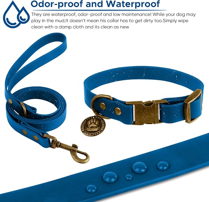 Wisedog Waterproof Dog Collar and Leash Set, XS, Blue | Adjustable Puppy Collar, Cute Tag, 4FT Leash, Includes Poop Bag, For Small Medium Large Dogs