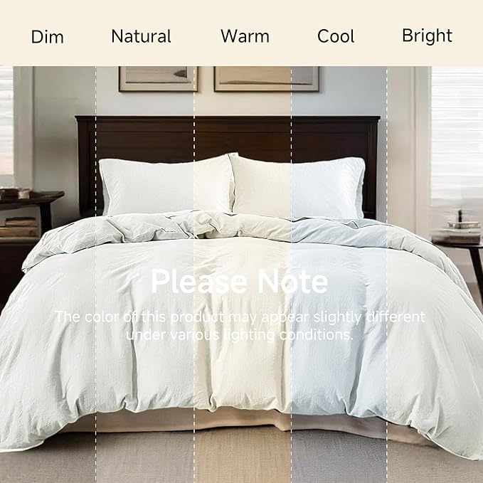 QKTE French Linen Duvet Cover Set, 3 PCS Natural French Flax White Duvet Cover King Size, Breathable Soft Comfy Linen Bedding Comforter Cover with 2 Pillowcases(White, 104" x 92")