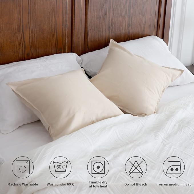 Simple&Opulence Linen Throw Pillow Covers 18x18 Inch Set of 2 Flax Cotton Blend Solid Color Decorative Square Cushion Cover for Couch Sofa Office Soft Breathable Farmhouse - Linen/Beige