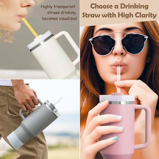 4 Pack Replacement Clear Straws for Stanley 20 oz 14oz Tumbler, 8.85 inch Reusable Plastic Straws for Yeti 30oz 25 oz 26 oz 20 oz Tumbler, Mason Jar 16oz Venti Cup with Brush, Made of Tritan