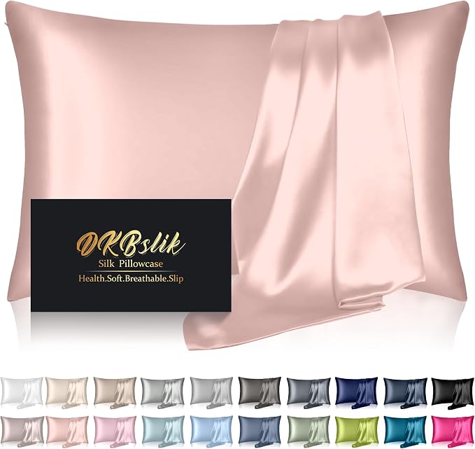 Mulberry Silk Pillow Cases Standard Size, Silk Pillowcase for Hair and Skin, Anti Acne Cooling Sleep Both Sides Natural Silk Satin Pillow Covers with Hidden Zipper, Gifts for Women Men, Coral