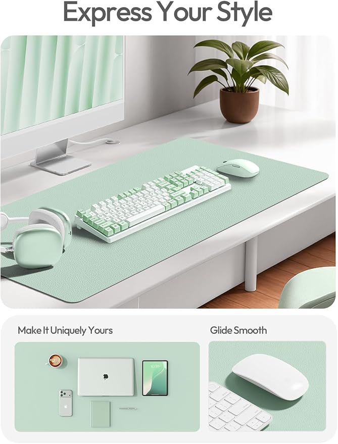 YSAGi Leather Desk Pad Protector, Office Desk Mat, Large Mouse Pad, Non-Slip PU Leather Desk Blotter, Laptop Desk Pad, Waterproof Desk Writing Pad for Office and Home (Pale Green,55" x 17.2")