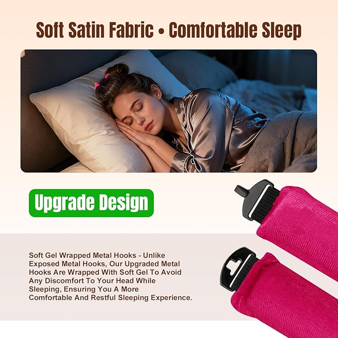 BLAAROOM Overnight Heatless Hair Curler, Upgraded with Hair Pad Grippers Satin Jumbo Flexi Blowout Curls Rods, 3pcs No-Heat Styling Tools Curling Rod to Sleep in for All Hair Types - Rose Red