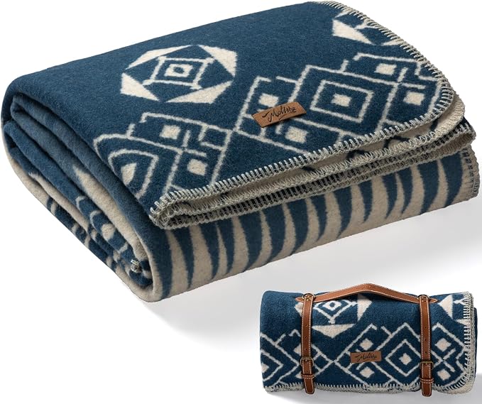 Molithe 100% Wool Blanket, 62" x 86", Warm, Thick, Washable, Military | Great for Camping, Outdoors, Sporting Events, Survival Kits Island Blue