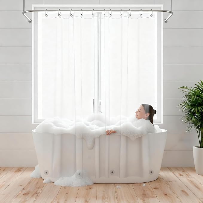 ZENO Clear Shower Curtain Liner – 72" x 72" Premium PEVA Liner with Rustproof Grommets & 3 Magnets – Waterproof, Lightweight Bathroom Curtain Set