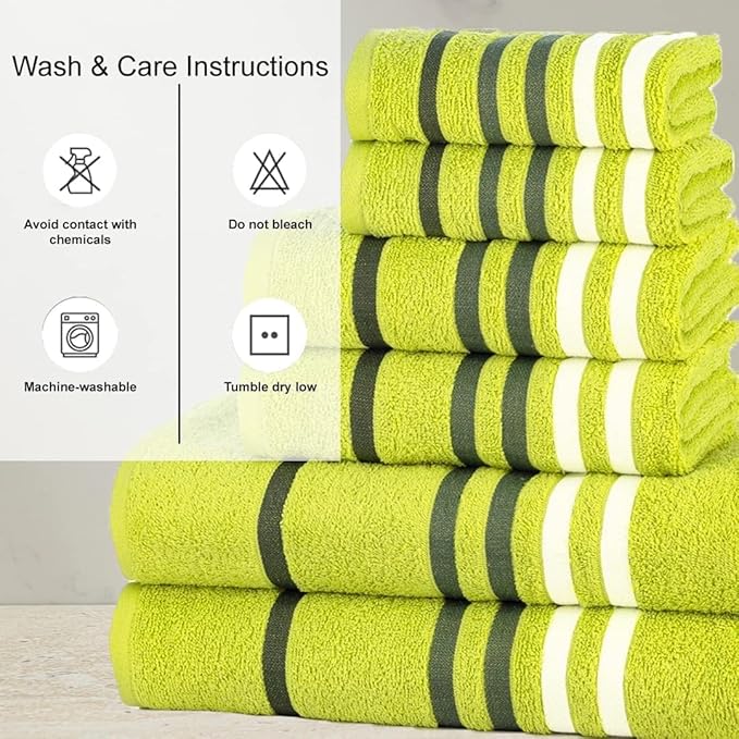 CASA COPENHAGEN Exotic 6Pcs 100% Egyptian Cotton Towels Gift Set- Lime Green, 550GSM, 2Bath 2Hand 2Washcloths, Towels for Bathroom (Box Pack, Set for Women & Men)