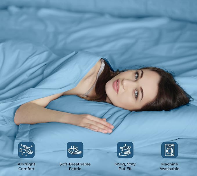 ROYALE LINENS 100% Organic Cotton King Sheet Set - Percale Weave - 4 Pieces Set - 1 Flat, 1 Deep Pocket Fitted Sheet and 2 Pillowcases - Lake Blue Bed Sheets - Sábanas King - Crisp Cool (Lake Blue)