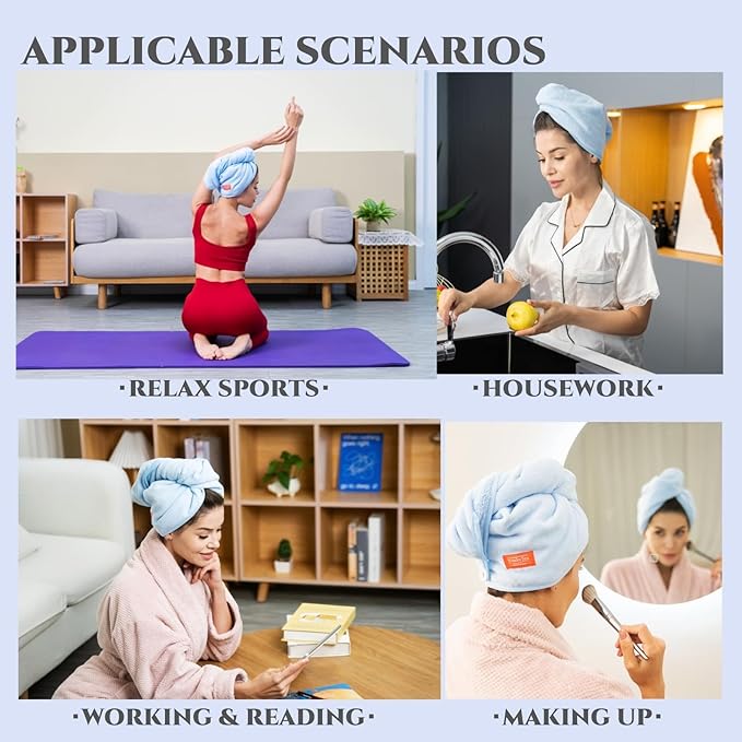 YoulerTex Microfiber Hair Towel Hairs Wrap: 2 Pack 10X26 Hair Dryer Towels for Women Absorbent Turban Twist Drying Shower Cap Curly Hairs Products for Hair's Care Accessories (Navy Blue)