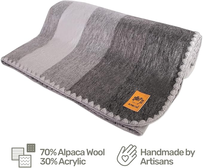 ALPAKITAS Alpaca Wool Blanket - Throw Size Bed Blanket - Alpaca Throw Blanket - Best Gift & Warm Blanket, Lightweight, Couch Blanket or Camp - Outdoor Blanket - 64 x 45 Inches (Gray)
