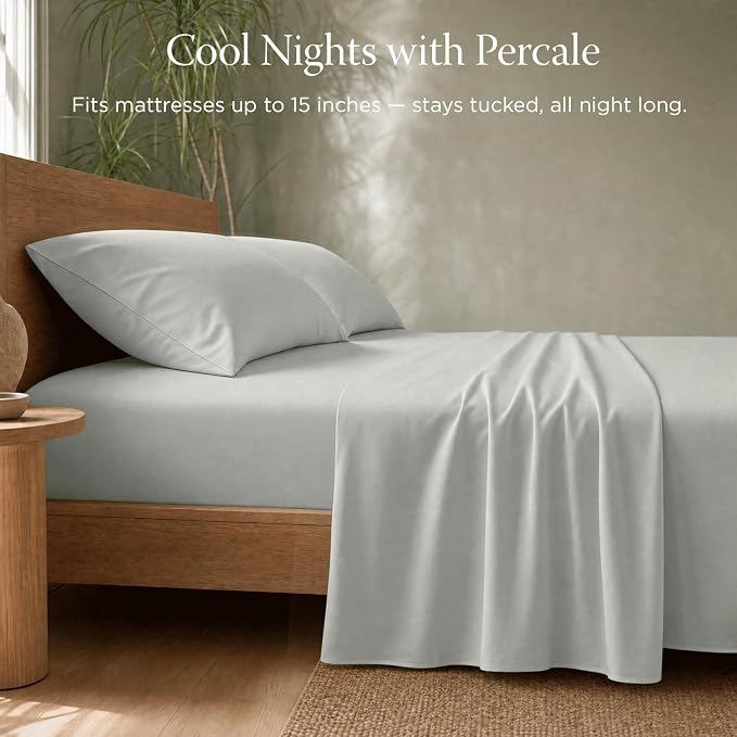 Threadmill Certified by GOTS Organic Cotton Sheets - Twin XL, 3 Piece, Light Grey - Ultra Soft, Cooling and Breathable Bed Sheet Set - Lightweight and All-Round Elastic Deep Pocket