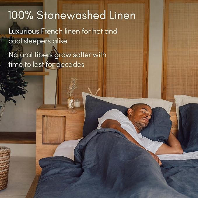 Baloo 100% French Linen Duvet Cover for Weighted Blanket (Navy Blue - 42"x72" - Throw Size) | Cooling, Soft & Durable | Machine Washable & Dryer Safe | Oeko-TEX® Standard 100 Certified