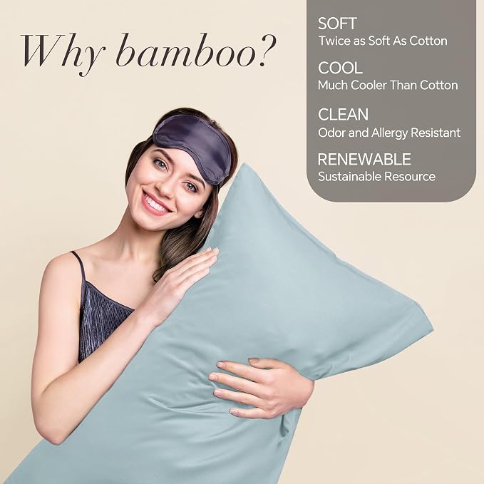 BEDELITE Pillow Cases Standard Size Set of 2, Rayon Derived from Bamboo, Cooling Pillow Cases for Hot Sleepers & Night Sweats, Breathable and Silky Soft Envelope Pillowcases(Haze Blue, 20"x26")