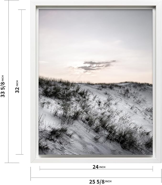 Monem Art Snowy Sand Dunes Landscape Print - Minimalist Winter Nature Poster - Wall Decor for Living Room, Bedroom or Office - 24x32 White Framed CANVAS Wall Art by Mareike Bohmer