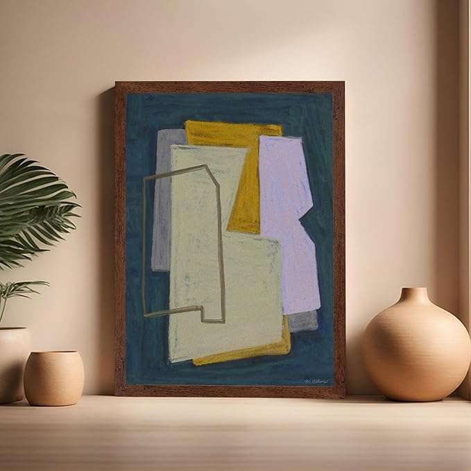Monem Art Geometric Abstract Painting Print - Modern Minimalist Shapes Art Poster - Wall Decor for Living Room, Bedroom or Office - 16x20 Brown Framed Wall Art by Mareike Bohmer