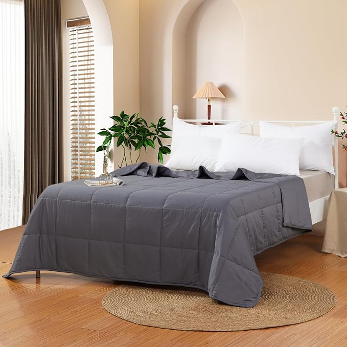 YOUR MOON Lightweight Wool Comforter Queen Size, 100% Australian Lamb Wool Filling Duvet Insert, 100GSM, Breathable & Thin Summer Comforter for Hot Sleepers, Soft Noiseless Cotton Shell(Dark Gray)